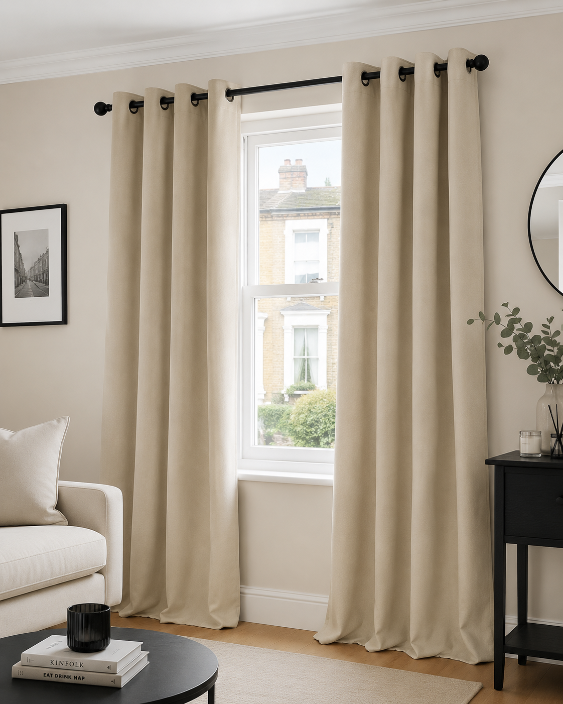 Beige Blackout Eyelet Curtains 90 x 108 in (228 x 274 cm)