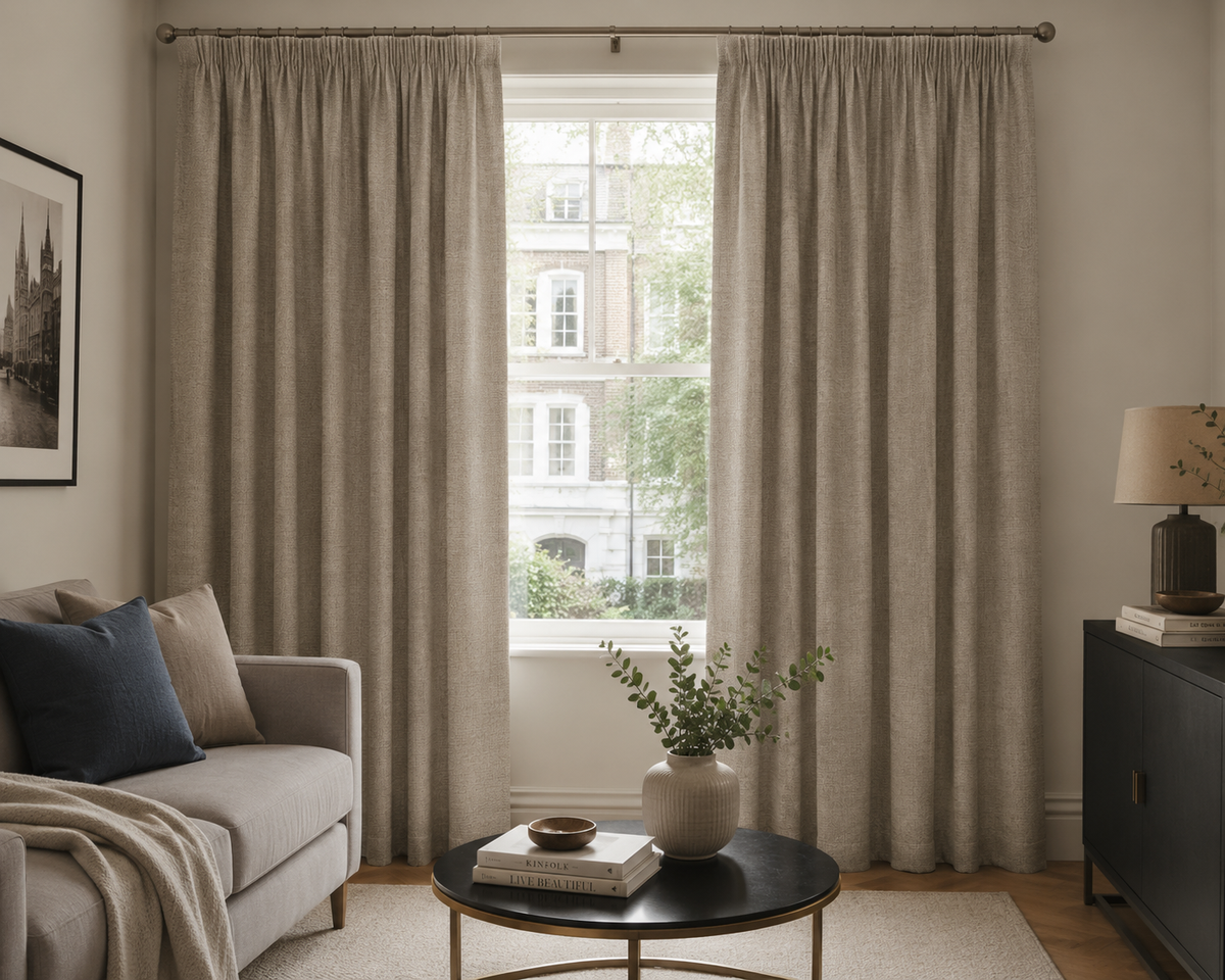 Blackout Curtains Pencil Pleat Natural Colour 90 x 108 (228cm x 274cm)